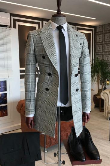Earl Fashion Grey Small Check Double Breasted Custom Winter Business Jacket_2