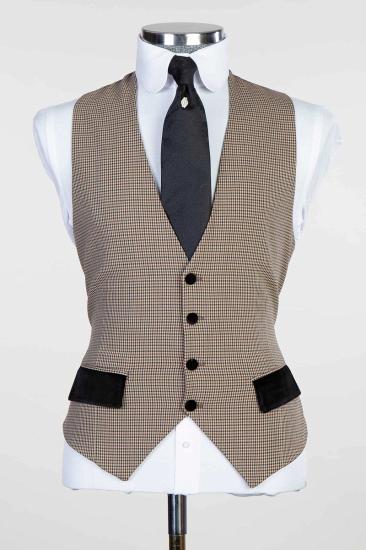 Khaki Plaid Pointed Collar Wool Men's Three Piece Suit with Full Personality | Wedding Suit_3
