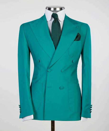 Chic Green Fitted Two-Piece Double Breasted Point Neck Prom Suit_4