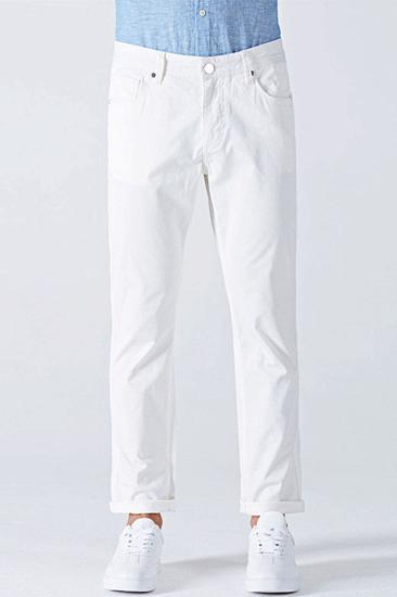 Fashion white cotton solid color casual men's ninth pants_1
