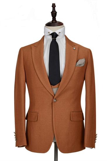 Orange Peak Lapel 3 Piece Mens Suit with Double Breasted Waistcoat_3