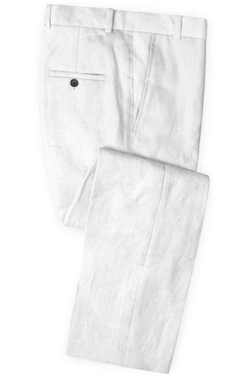 Summer White Groom Tuxedo Linen | Notch Lapel Mens Party Ball Business Suit_3