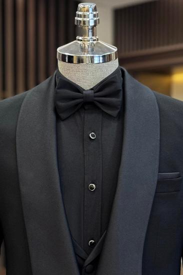 Italian Style Black Modern Slim Fit Shawl Collar Jacket Vest Trousers Groom Suit | Three Suits_3