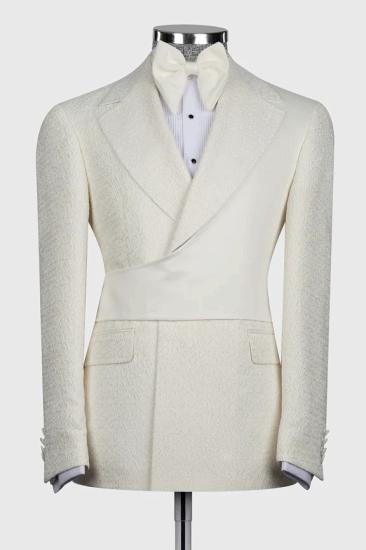 Brady Slim Fashion Off-White Jacquard Two Pieces Prom Suits With Crossover Satin Panel