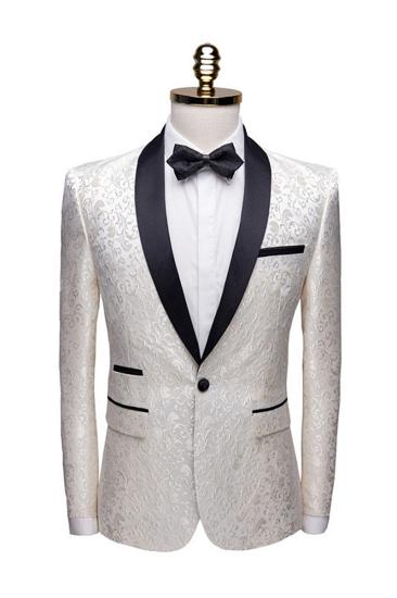 White Jacquard Wedding Mens Suit |  Slim Fit Dinner Blazer_1