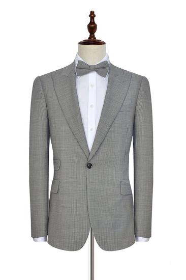 Mens Small Plaid Gray Casual Suit |  Peak Lapel One Button Mens Business Suit