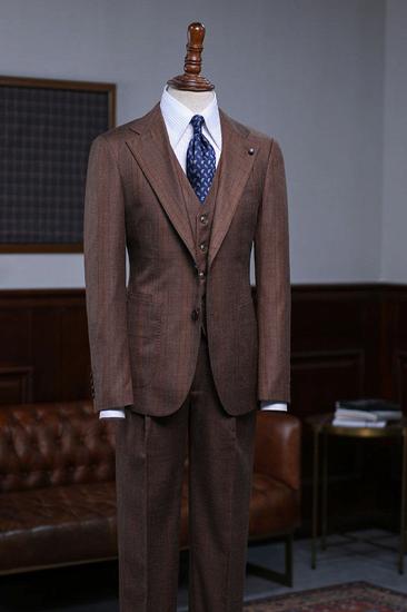 Alger New Coffee Stripe One Button Slim Fit Tailored Suit_1