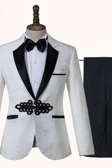 Devin White Jacquard Knit Button Fashion Wedding Suit_3