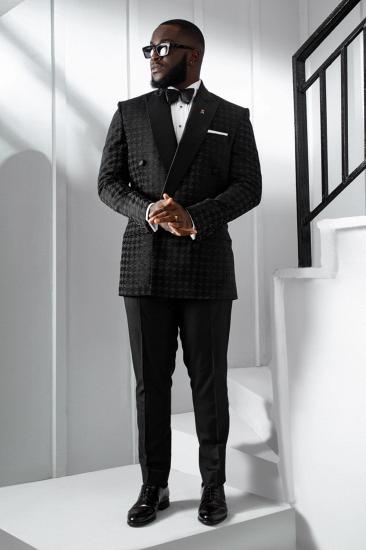 Brady Stylish Black Houndstooth Peaked Lapel Double Breasted Two Pieces Prom Suits