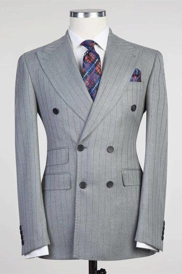 Formal Light Gray Double Breasted Point Collar Business Suit