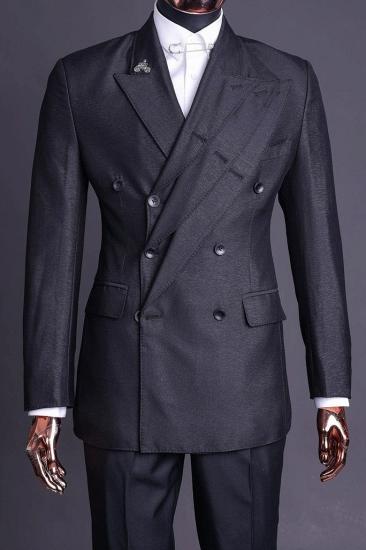 Men Black Double Breasted Asymmetric Lapel Suit Jacket Slim Fit Custom Wedding Business Blazer_1