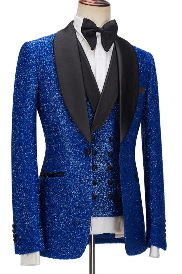Jacob Royal Blue Sparkle Three Piece One Button Fashion Slim Fit Mens Suit_2