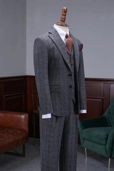 Alvin Fashion Dark Grey Plaid Three Piece Men Business Suit_3