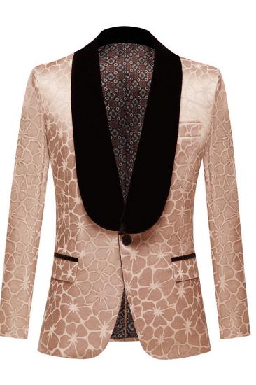 New Brown Slim Fit Shawl Collar Jacquard Mens Prom Two Piece Suit_1
