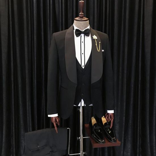 Alfred Chic Black Three Piece Shawl Lapel Wedding Men Suit_2