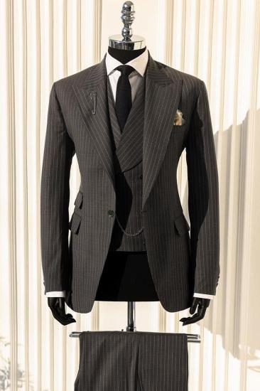 Brady Brown Peaked Lapel Three Pieces Stripe Business Suits_2