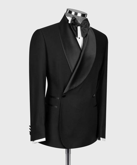 James Fashion Black Double Breasted Mens Shawl Lapel Two Piece Suit_3