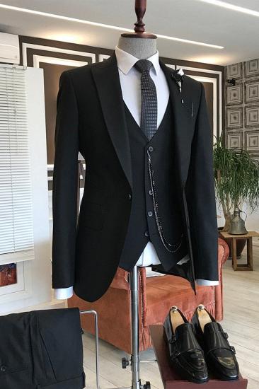 John Heritage 3 Piece Black Pointed Lapel Slim Fit Mens Formal Suit_2