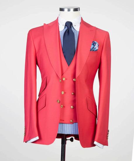 Fashion Red Three Piece Pointed Collar Men Prom Suits_4
