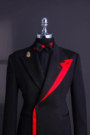 Brady Black Peaked Lapel Slim Fit Two Piece Prom Suit | Red Decoration_3