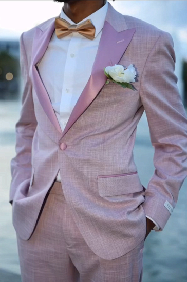 Slim Fit Nude Pink Single Button Satin Lapel Prom Two Piece Suit_2