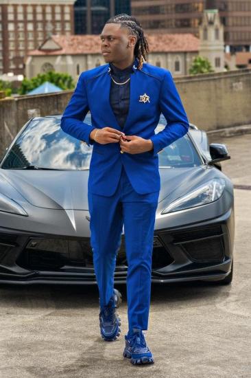 Brady Royal Blue Stand Collar Homecoming Men Two Piece Tuxedo | Gold Buttons_1