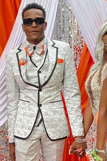 Gentle White Jacquard Notched Lapel Three Pieces Two PIeces Prom Suits_2