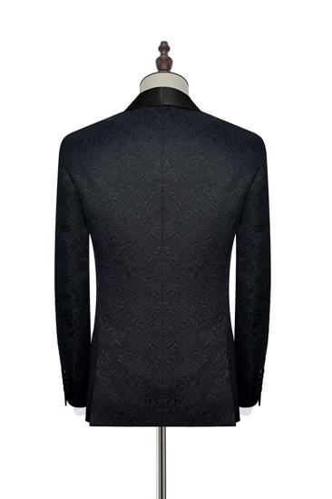 Mens Classic Black Jacquard Wedding Tuxedo |  Shawl Lapel Silk One Button Wedding Suit_2
