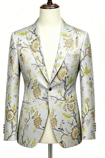 Spring/Summer Gold-Thread Embroidery 3D Floral Embroidered White Men Slim Fit Party Two Suit Set_1