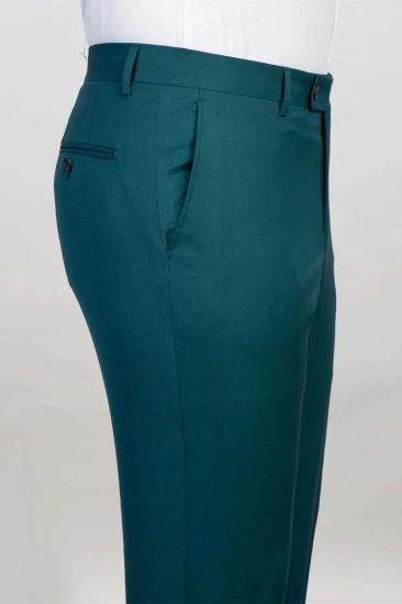 Dark Green Mens Double-Breasted Business Formal Two-Piece Suit | Flap Pockets_3