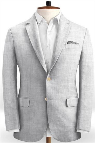 Linen Silver Beach Wedding Groom Tuxedo | Slim Fit Handsome Best Man Blazer_1