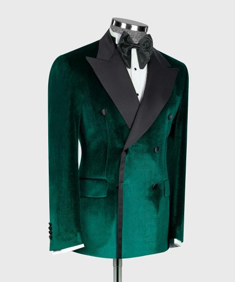 Dark Green Velvet Lapel Men Two Piece Suits | Prom Suit_3