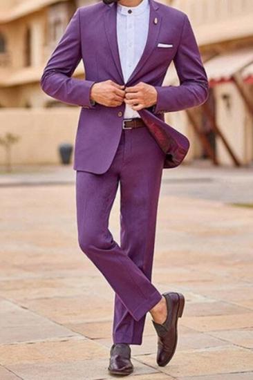Chic Purple Slim Cut Lapel Custom Men Prom Suit_1
