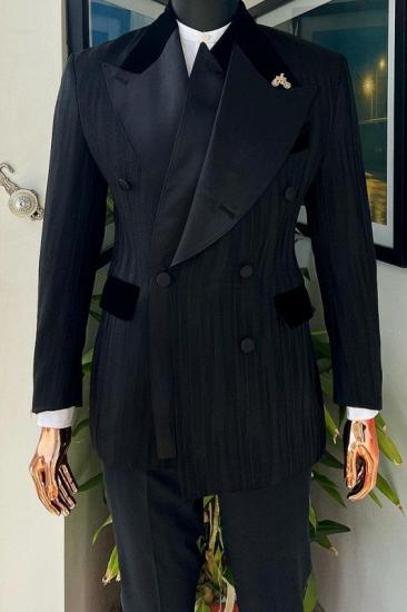 Simple Black Peaked Lapel  Two Pieces Prom Suits_1