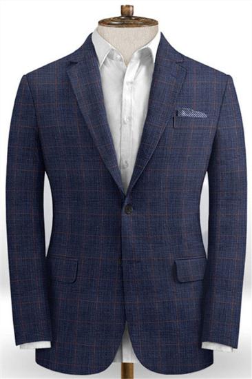Blue Plaid Linen Tuxedo Online | Casual Two Piece Slim Fit Mens Suit_1