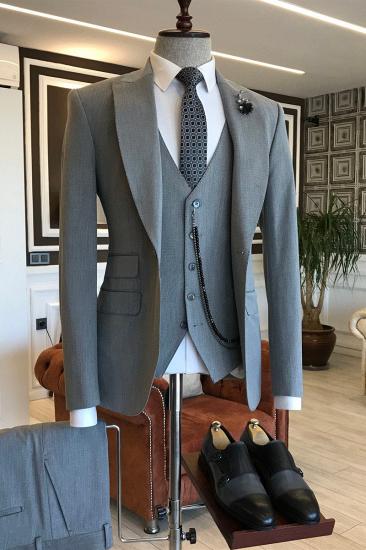 Hunter Handsome Grey Pointed Lapel Custom Mens Business Suit_2