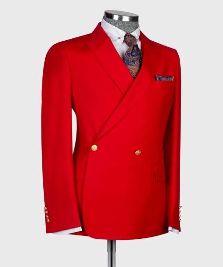 Red Point Collar Double Breasted Stylish Best Fit Prom Suits_3
