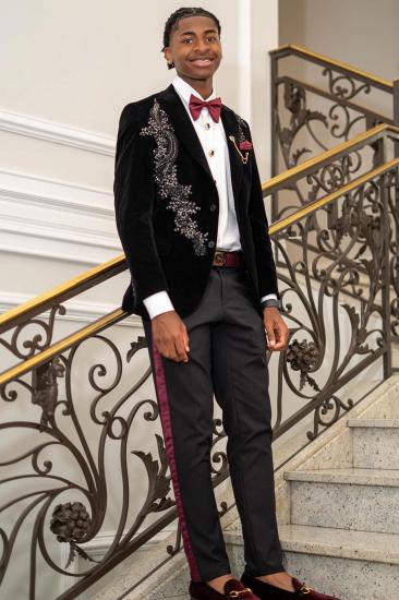 Brady Custom Black Velvet Peak-Lapel Beaded Two Piece Prom Suit_1