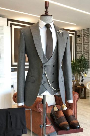 Payne Fashion Solid Grey Pointed Lapel Double Breasted Vest Custom Business Mens Suit_2