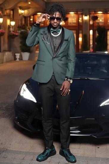 Classic Dark Green Slim One Button Shawl Lapel Two Pieces Prom Suits_1