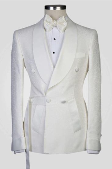 Roy White Jacquard Cape Lapel Double Breasted Mens Wedding Suit