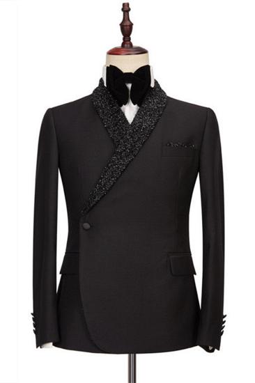 Colby Sparkling Cape Lapel Black One Button Wedding Suits