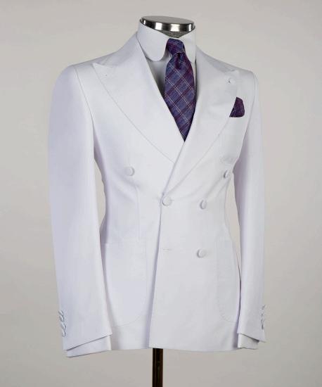 White Peaked Lapel Two Pieces Close Fitting Wedding Suits_3