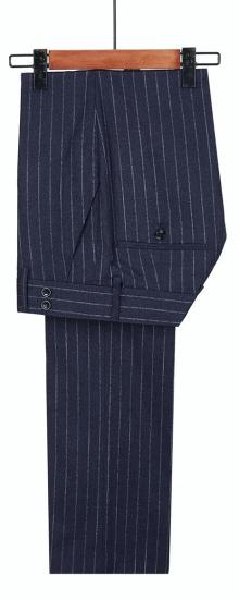 Navy Blue Lapel Gold Button Double Breasted Striped Men Two Piece Suit_2