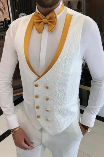 Brady Charming White Three Pieces Prom Suits White Gold Peaked Lapel_3