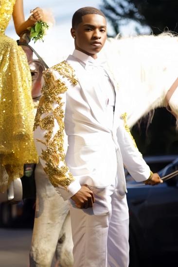 Edson Generous White Shawl Lapel Beading Two Pieces Prom Suits_2