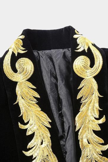Black Velvet One Piece Jacket | Gold Embroidered Double Breasted Tuxedo_3