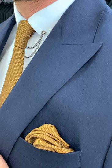 Brady Navy Blue Slim Fit Wool Blend Men Double Breasted Two Piece Wedding Suit | Metal Buttons With Silk Lining_5