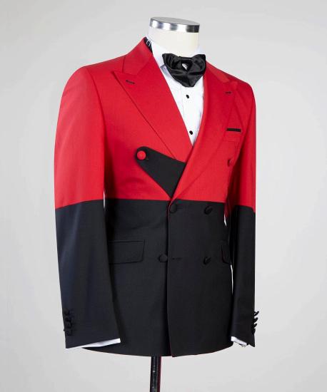 Red and black fashion double-breasted men's suit_2