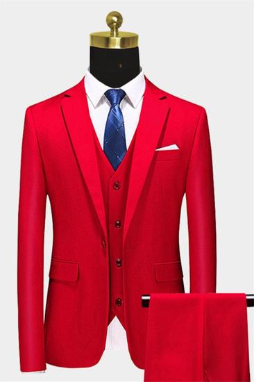Full Red Trio Suit | Point Collar Fitted Suit